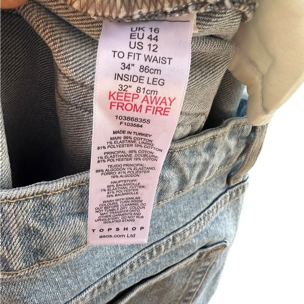 Topshop Light Wash Straight Cut off Bottom Denim Jeans Size 12 Waist 34 NWT - Picture 6 of 6